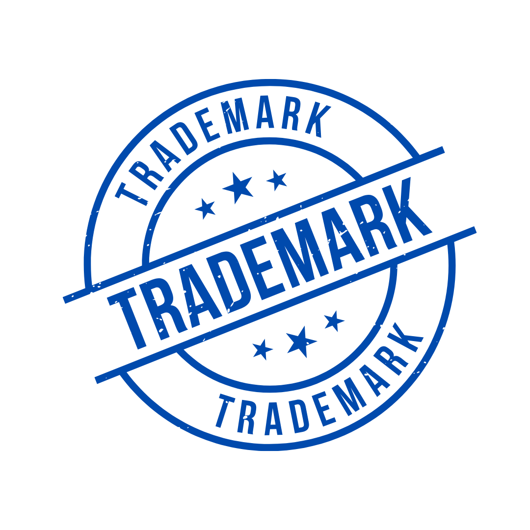 Blue 'trademark' stamp on a white background